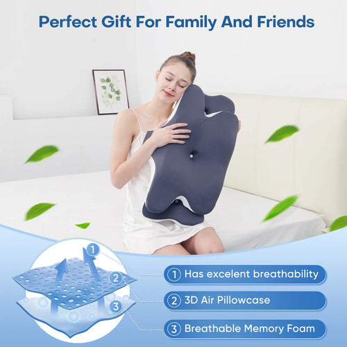 Double-Sided Contoured Neck Pillow, Unscented Supportive Memory Foam with Cooling Cover