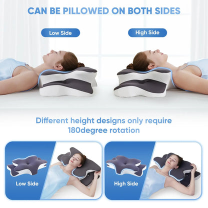 Double-Sided Contoured Neck Pillow, Unscented Supportive Memory Foam with Cooling Cover