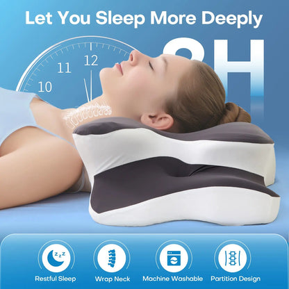 Double-Sided Contoured Neck Pillow, Unscented Supportive Memory Foam with Cooling Cover