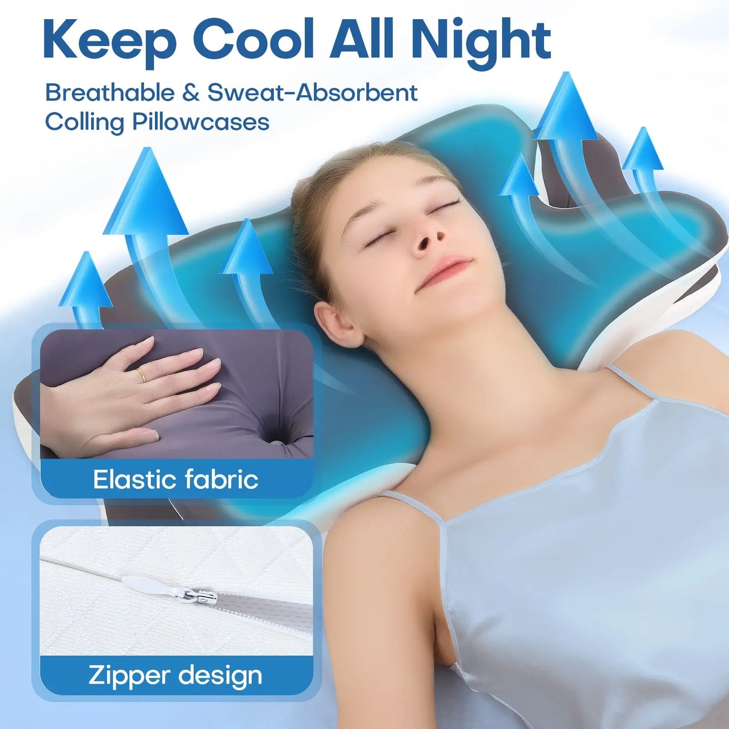 Double-Sided Contoured Neck Pillow, Unscented Supportive Memory Foam with Cooling Cover