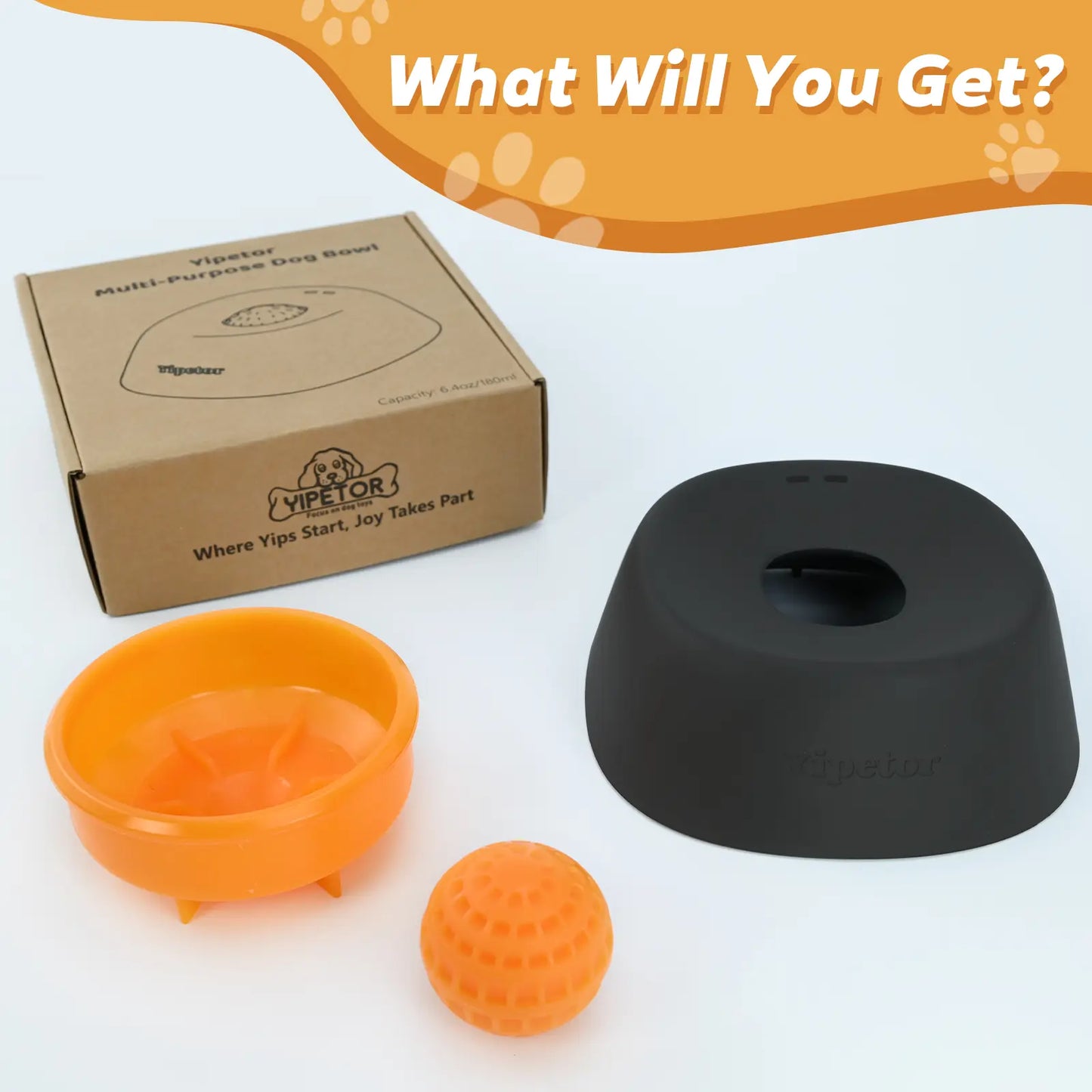 Yipetor Slow Feeder Dog Bowls for Liquid Treat, [Built-in Rolling Ball] No Spill Bone Broth Dog Licking Bowl