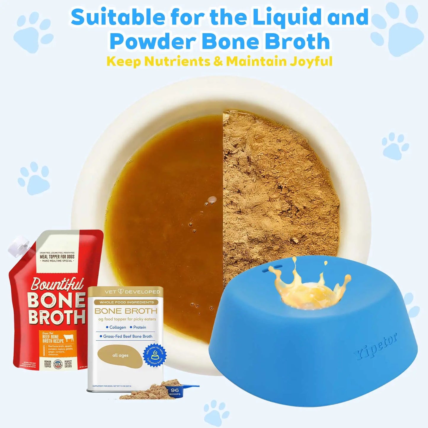 Yipetor Slow Feeder Dog Bowls for Liquid Treat, [Built-in Rolling Ball] No Spill Bone Broth Dog Licking Bowl