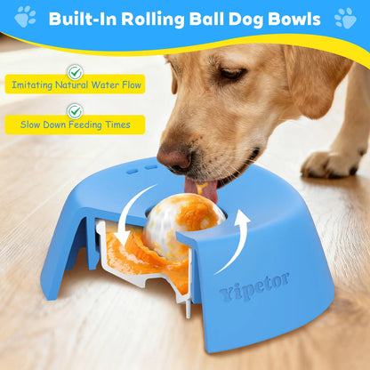 Yipetor Slow Feeder Dog Bowls for Liquid Treat, [Built-in Rolling Ball] No Spill Bone Broth Dog Licking Bowl