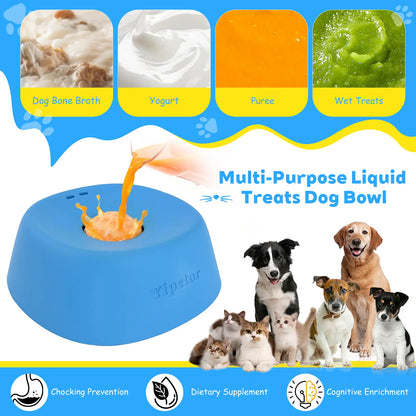 Yipetor Slow Feeder Dog Bowls for Liquid Treat, [Built-in Rolling Ball] No Spill Bone Broth Dog Licking Bowl